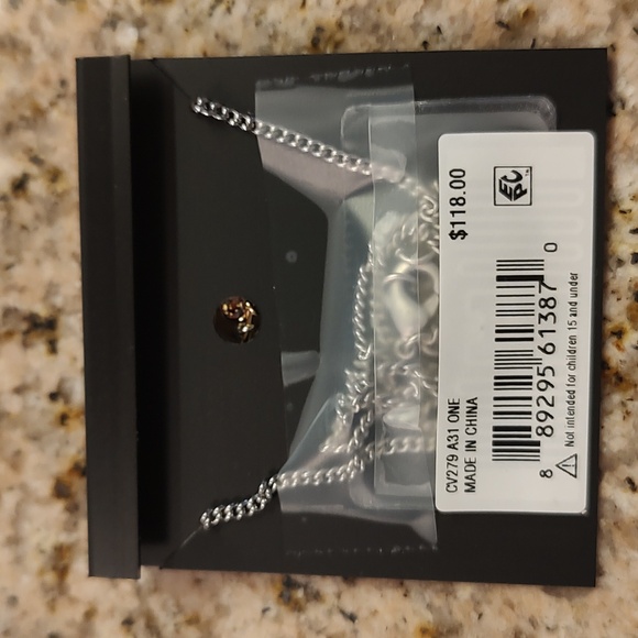 Nwt ladies Coach 2 toned safety pin necklace with charms - Picture 2 of 5